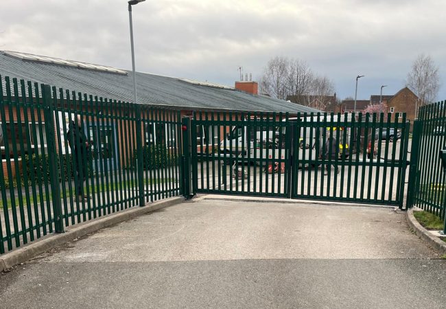 Steel pedestrian access gate installed at Homefields Primary School entrance.