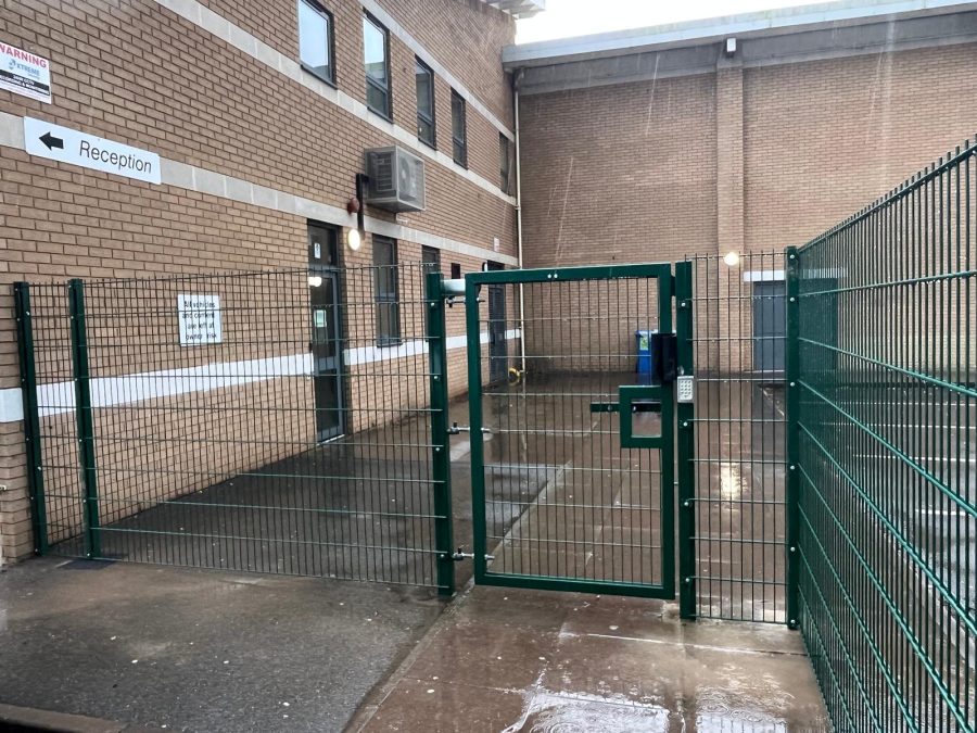A pedestrian gate and mesh fending at Meadow Lane School