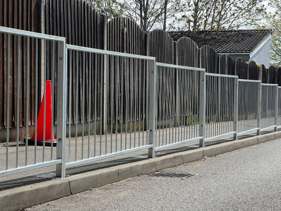 Galvanised steel fencing to protect people from vehicles