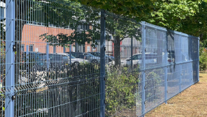 V Mesh fencing in a mid blue finish