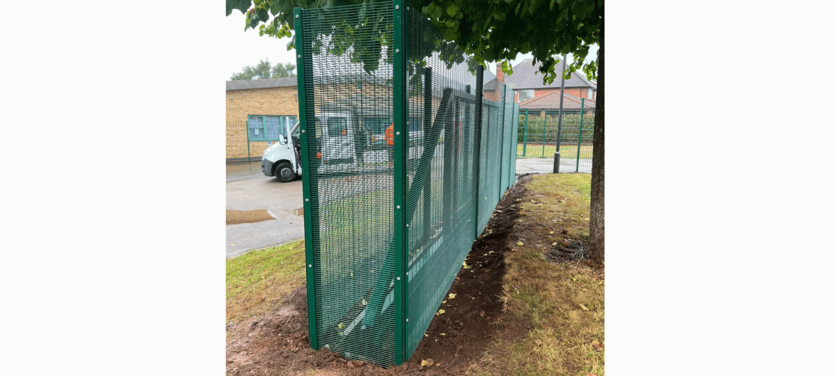 Full-height rollback enclosure clad in 358 mesh