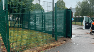 Green mesh security fencing